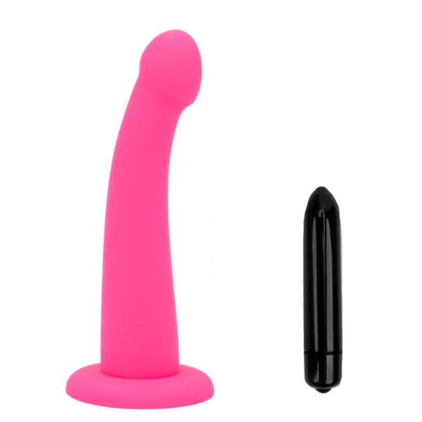 Consolador curvo silicona, estimulación punto G, punto P, base ventosa, vibrador insertable.