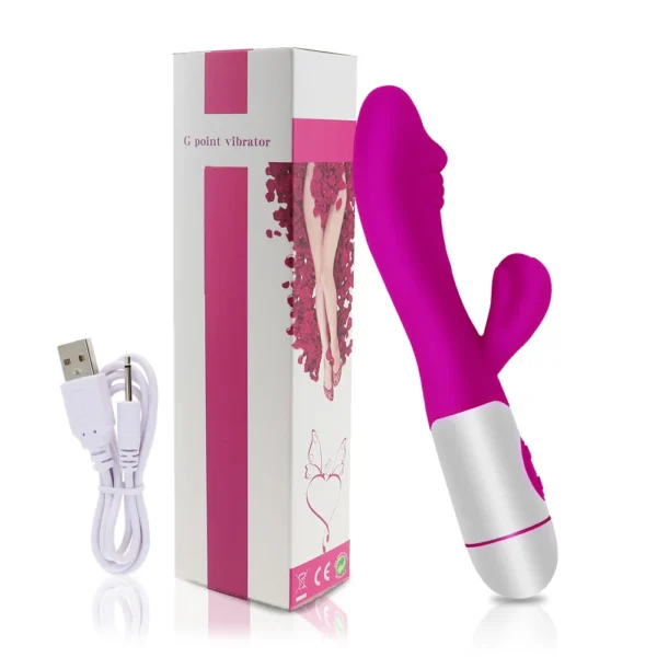 Vibrador conejito recargable, cable USB, placer continuo, batería larga duración, silicona suave.