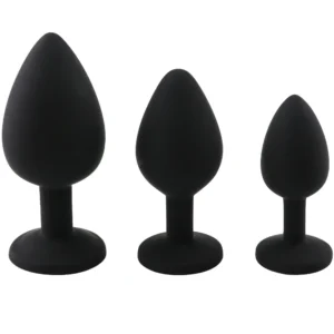Tapones anales de silicona negra con joya de diamante acrílico