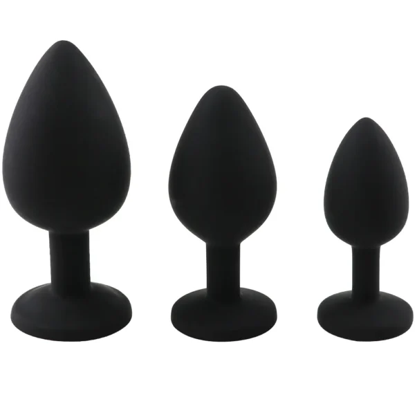 Tapones anales de silicona negra con joya de diamante acrílico