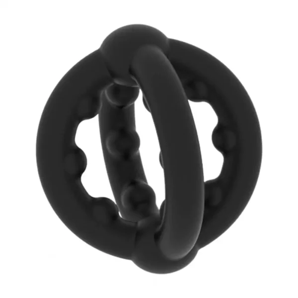 Anilla estranguladora de silicona negra, dimensiones 5.2cm x 3.8cm, para placer intenso y duradero.